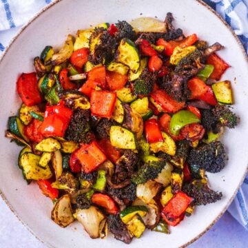 Air Fryer Roasted Vegetables in a large round bowl.