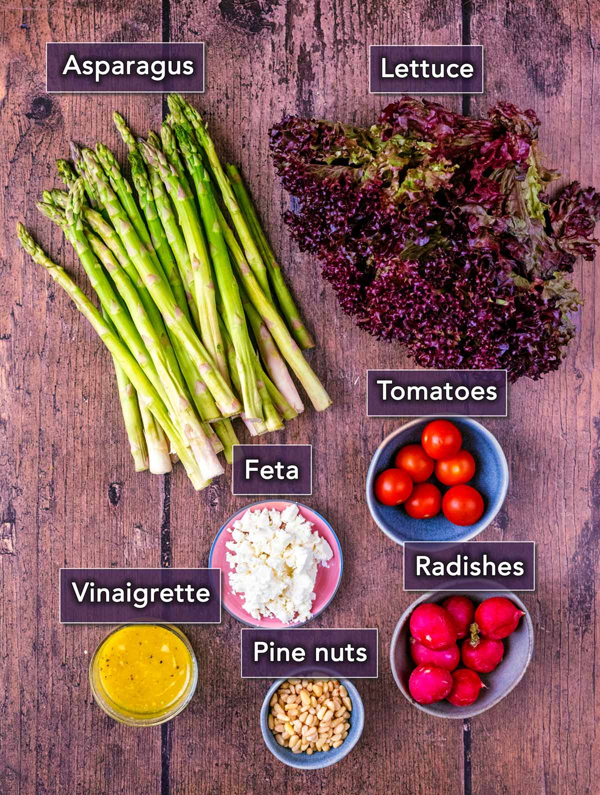 All the ingredients needed for this recipe with text overlay labels.