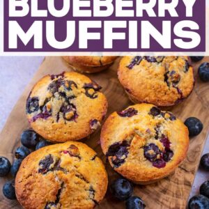 Healthy Blueberry Muffins with a text title overlay.