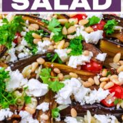 Aubergine salad with a text title overlay.