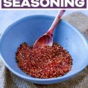 Burger seasoning with a text title overlay.