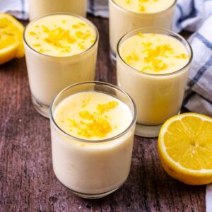 Lemon posset in small serving glasses.