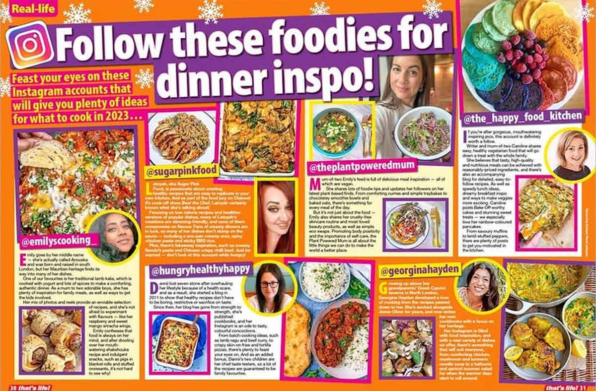 A two page magazine spread of food bloggers.