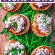 Vegetarian vol au vents with a text title overlay.