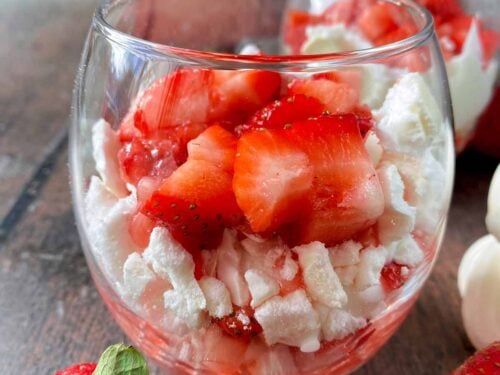 Healthy Eton mess in a serving glass.