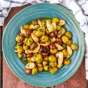 A bowl of marinated olives.
