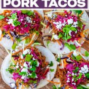 Pulled pork tacos with a text title overlay.