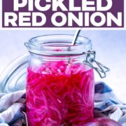Quick pickled red onions with a text title overlay.