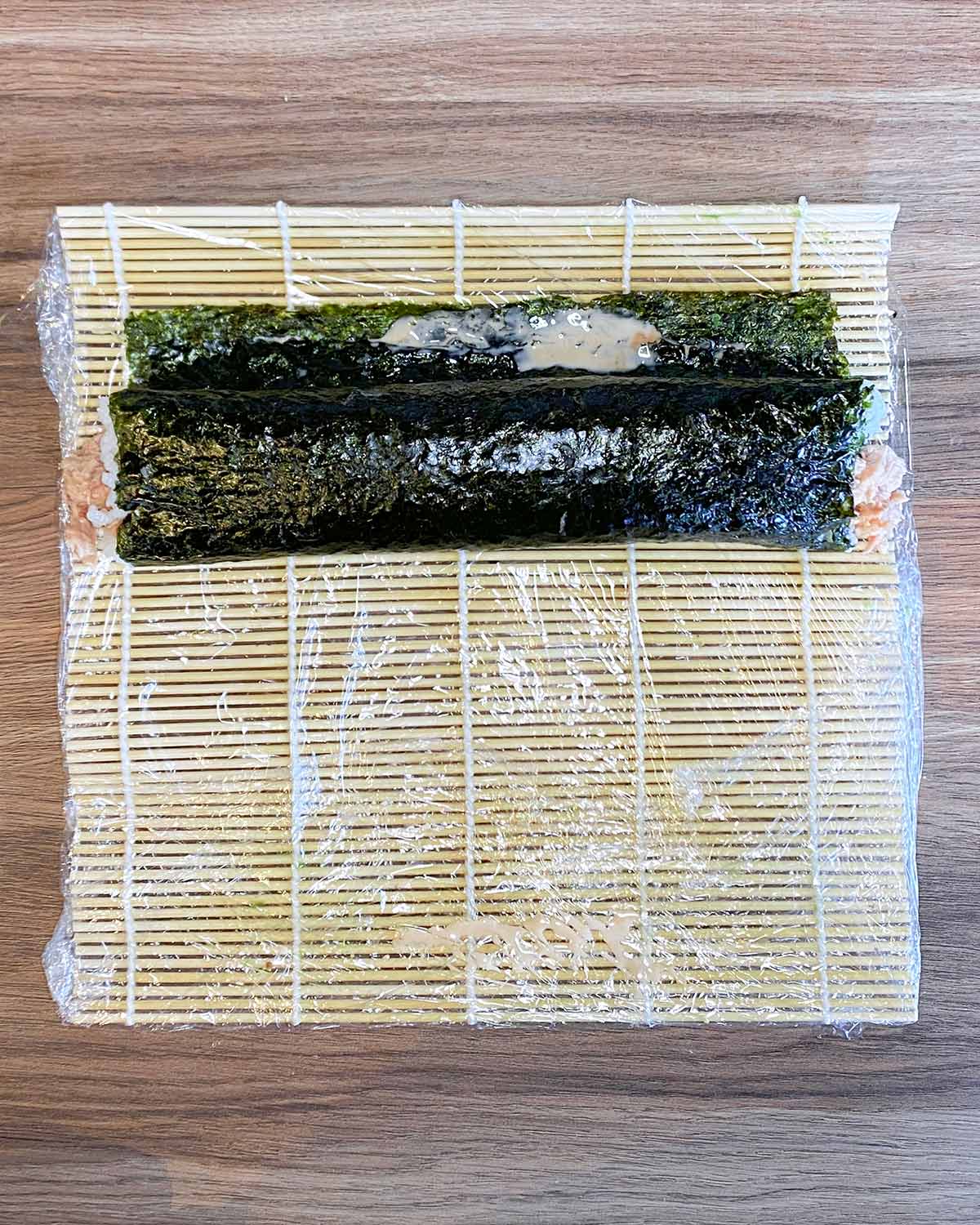 The sushi rolled up into a long roll.