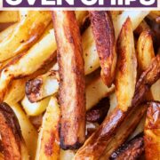 Homemade oven chips with a text title overlay.