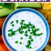 Sour cram and chive dip with a text title overlay.