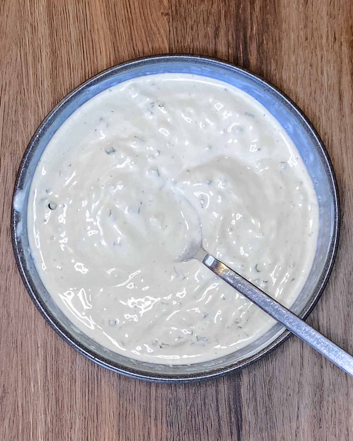 Everything mixed together to form a creamy dip.