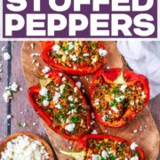 Air Fryer Stuffed peppers with a text title overlay.