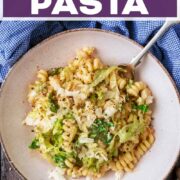 Cabbage pasta with a text title overlay.