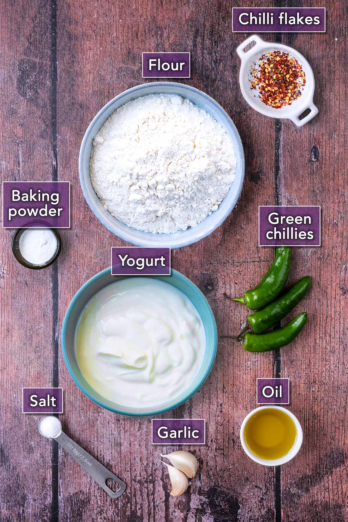 All the ingredients needed for this recipe each with a text overlay label.