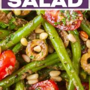 Green bean salad with a text title overlay.