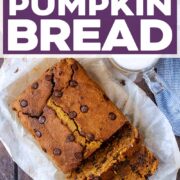 Healthy pumpkin bread with a text overlay label.