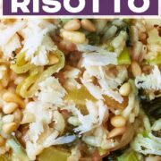 Leek risotto with a text title overlay.