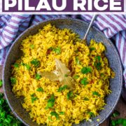 Pilau rice with a text title overlay.