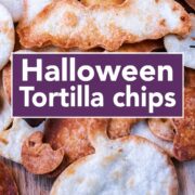 Halloween tortilla chips with a text title overlay.