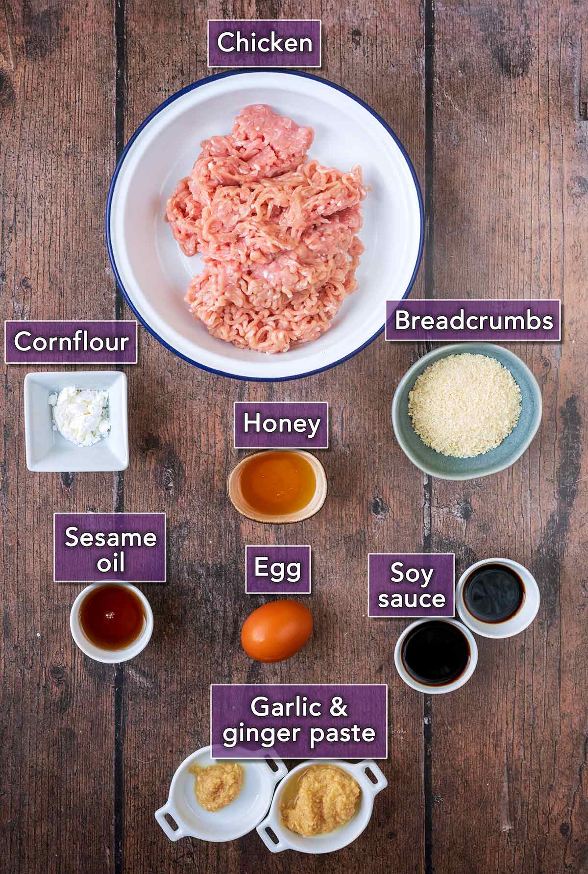 All the ingredients needed for this recipe each with a text overlay label.