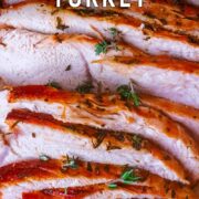 Air fryer turkey with a text overlay title.