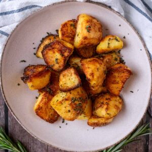 A bowl of duck fat roast potatoes.