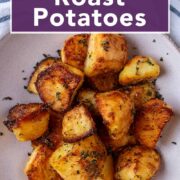 Duck fat roast potatoes with a text title overlay.