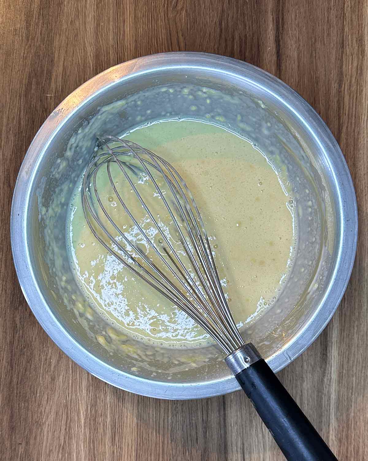 Yorkshire pudding batter formed in the bowl.