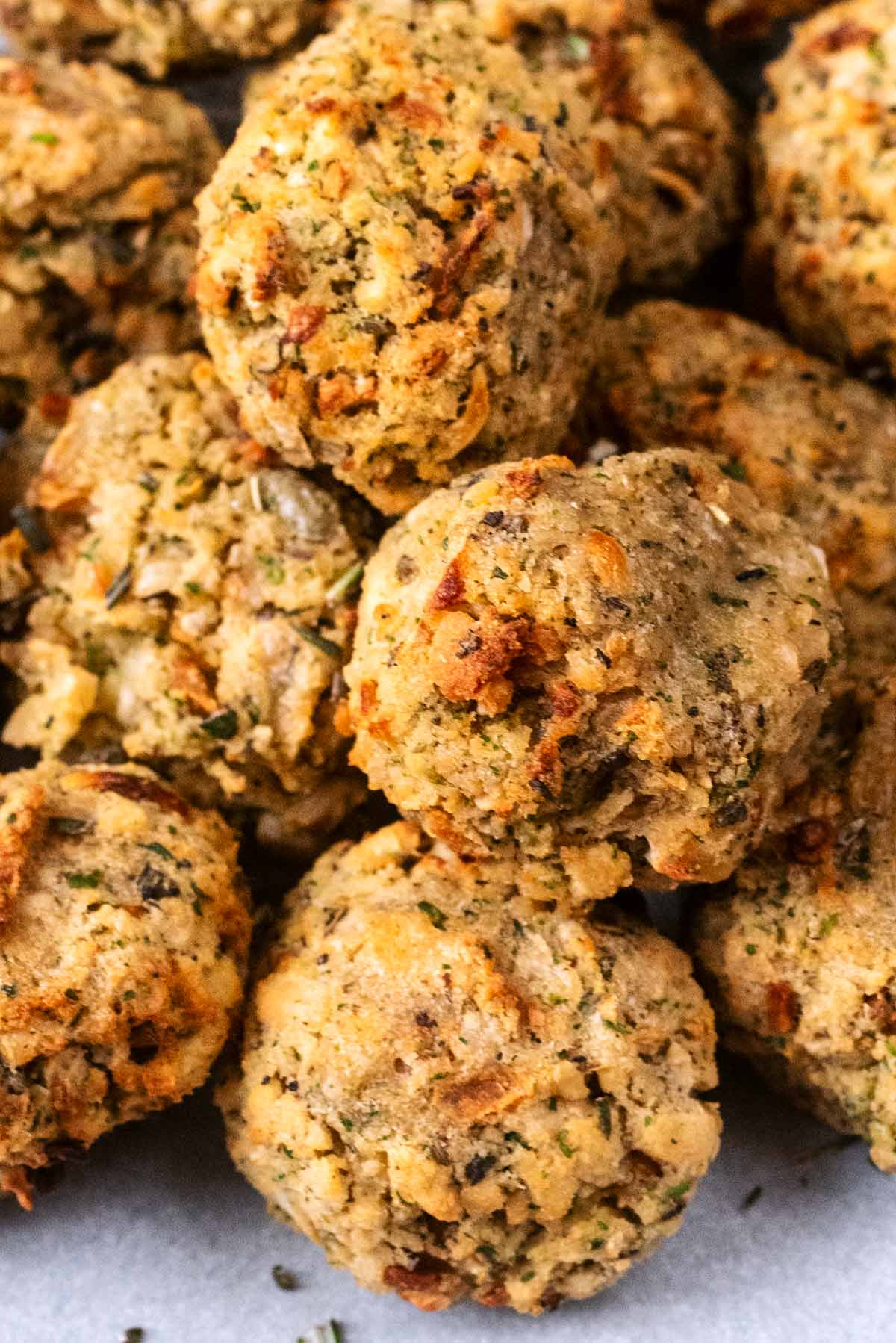 Stuffing balls piled up on a plate.