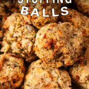 Air fryer stuffing balls with a text title overlay.