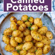 Air fryer canned potatoes with a text title overlay.