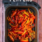 Air fryer peppers with a text title overlay.