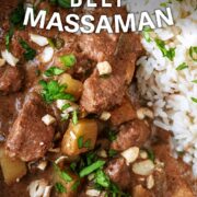 Slow cooker beef massaman with a text title overlay.