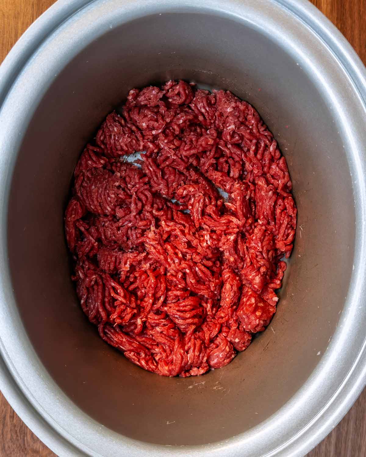 Beef mince in a slow cooker.