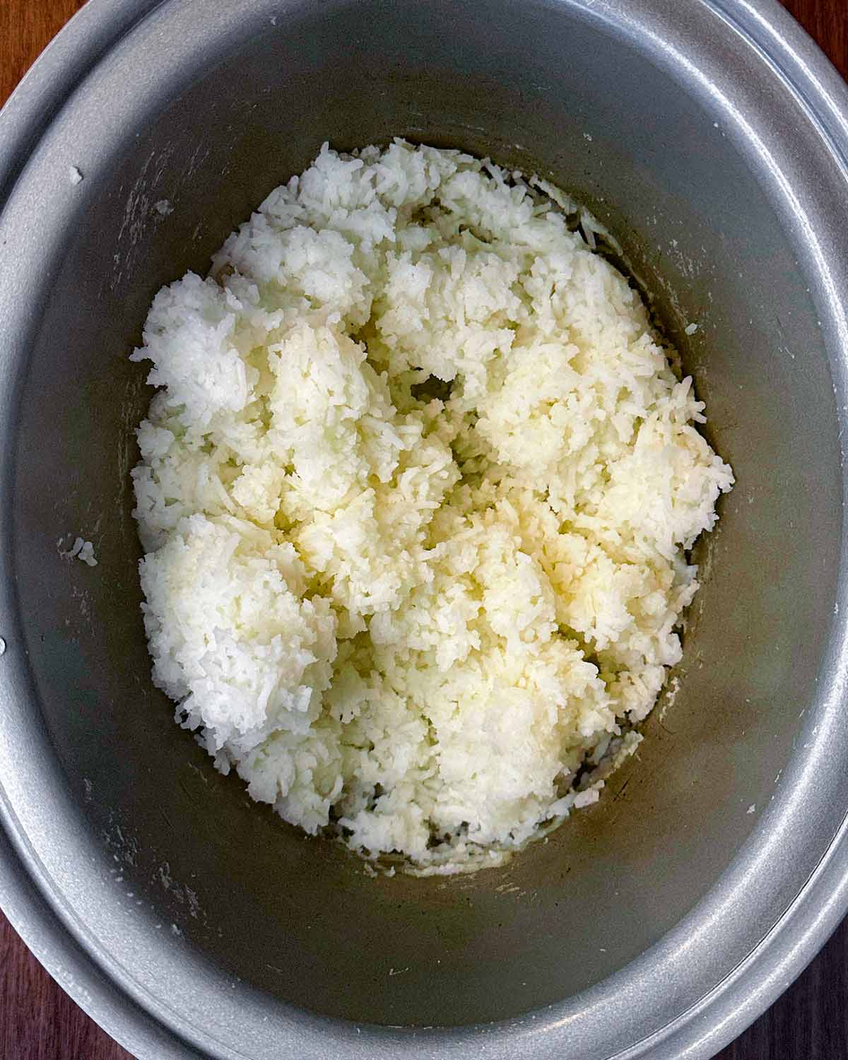Cooked rice in a slow cooker.