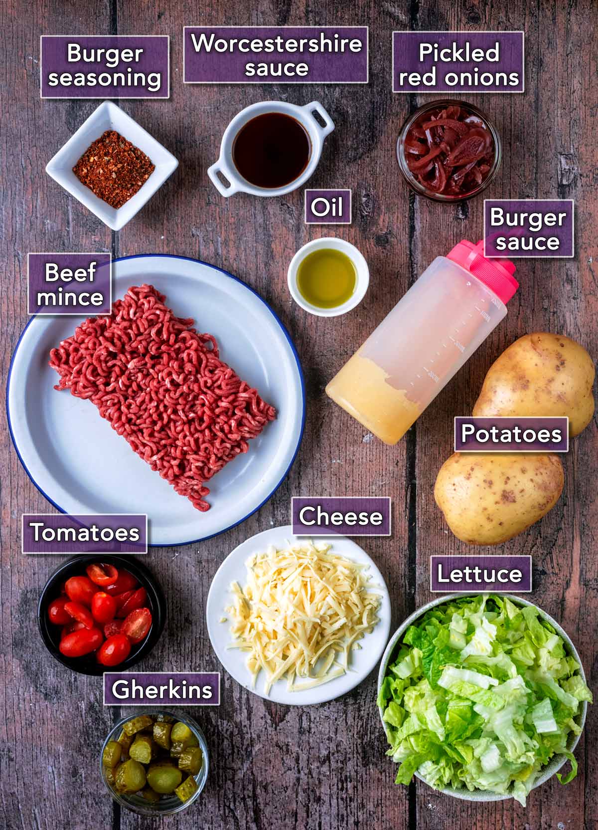 All the ingredients needed to make this recipe each with a text overlay label.