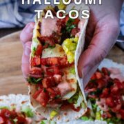 Halloumi tacos with a text title overlay.