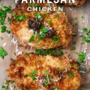 Air Fryer Parmesan Crusted Chicken with a text title overlay.