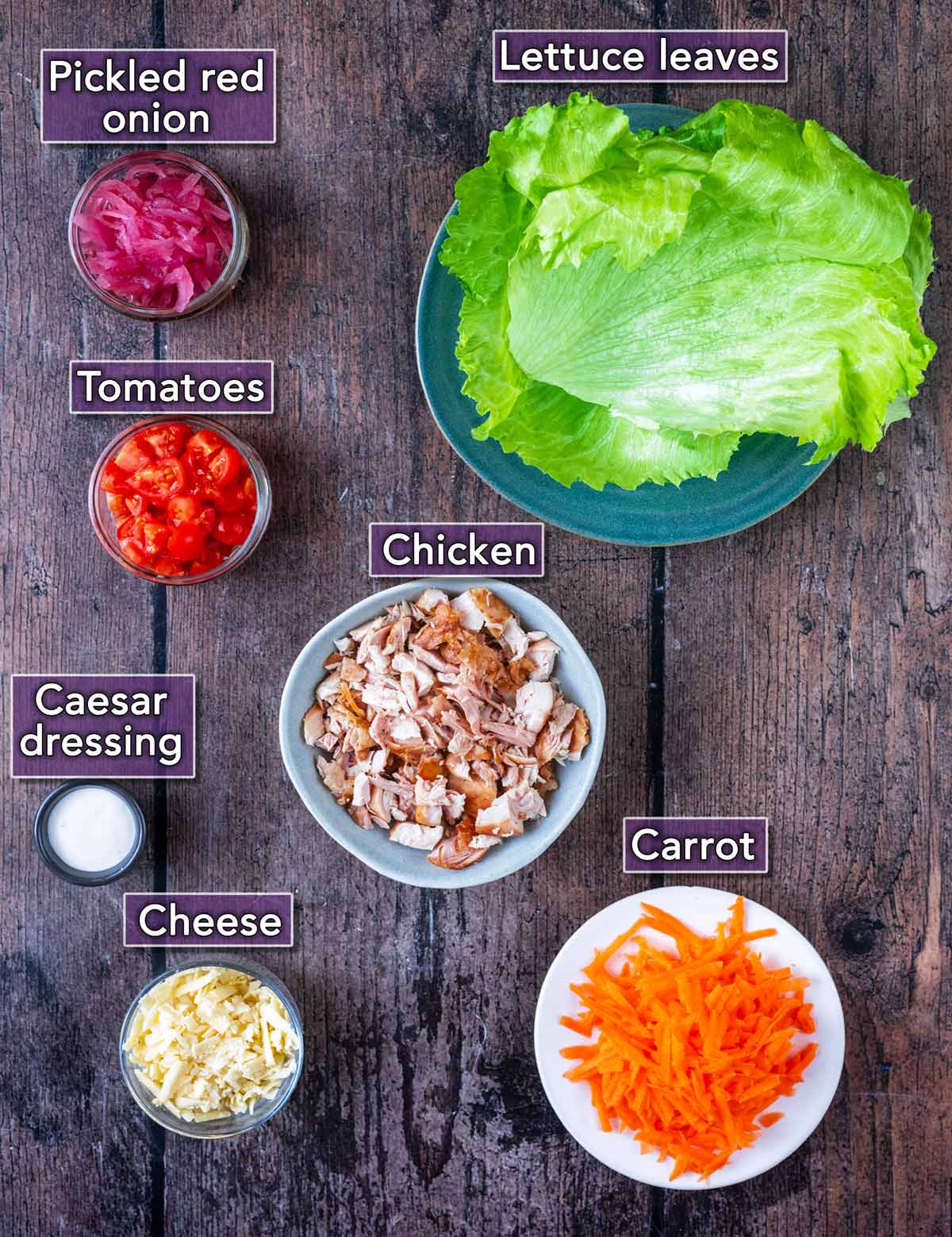 All the ingredients needed to make this recipe, each with a text overlay label.