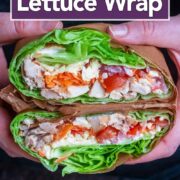 Lettuce wrap sandwich with a text title overlay.