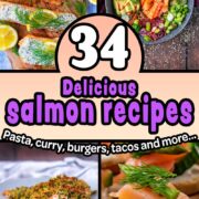 A collage of salmon recipes with a text title overlay.
