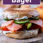 Smoked salmon bagel with a text title overlay.