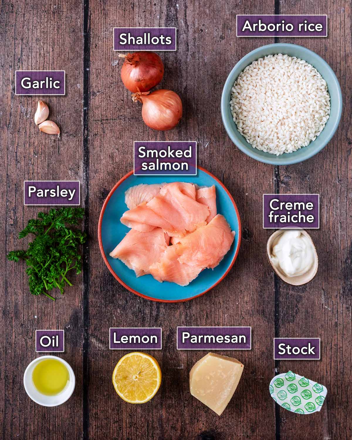 All the ingredients needed for this recipe, each with a text overlay label.