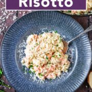 Smoked salmon risotto with a text title overlay.