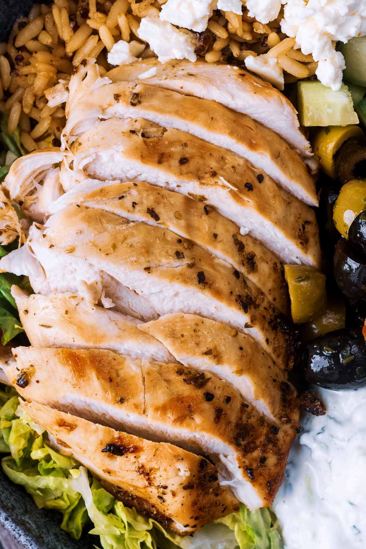 Sliced cooked chicken breast.