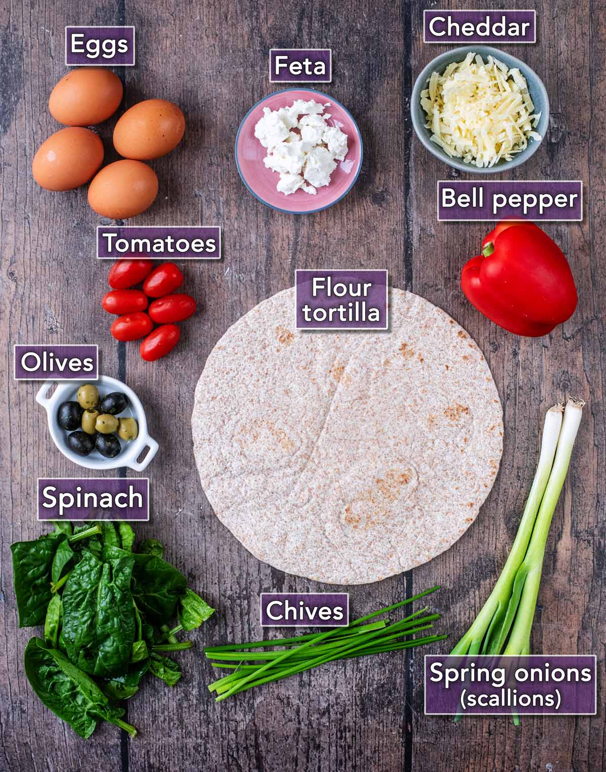 All the ingredients needed for this recipe each with a text title overlay.