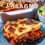 Chicken lasagna with a text title overlay.
