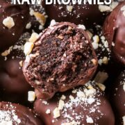 Chocolate Covered Raw Brownies with a text title overlay.