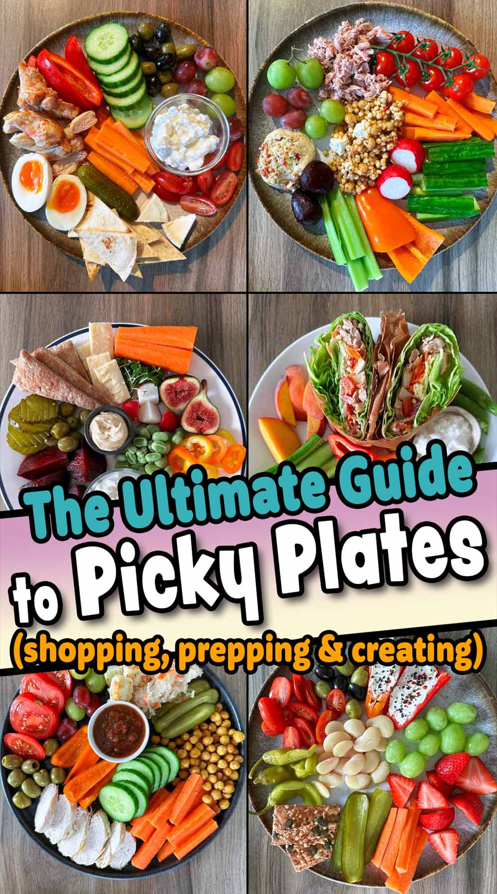 A collage of picky plates with a text title overlay.